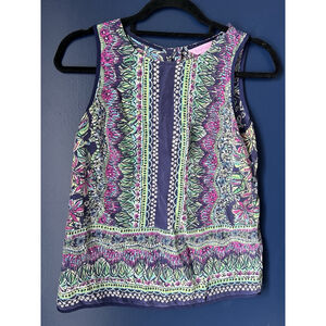 Lilly Pulitzer Silk Sleeveless Blouse XS Tropical Print Button Back